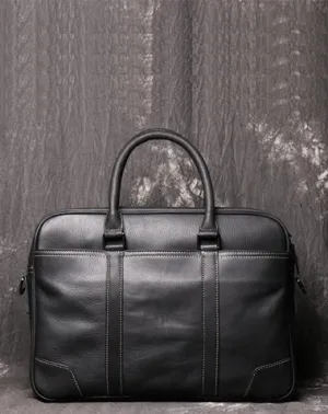 Black Leather Mens 15 inches Large Laptop Work Bag Handbag Briefcase Shoulder Bags Business Bags For Men