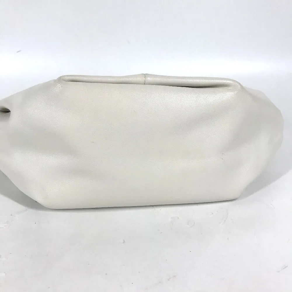 BOTTEGAVENETA Handbag leather white Pouch Double knot Women Used Authentic