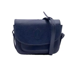 Cartier Vintage Navy Blue Leather Flap Structured Shoulder Bag