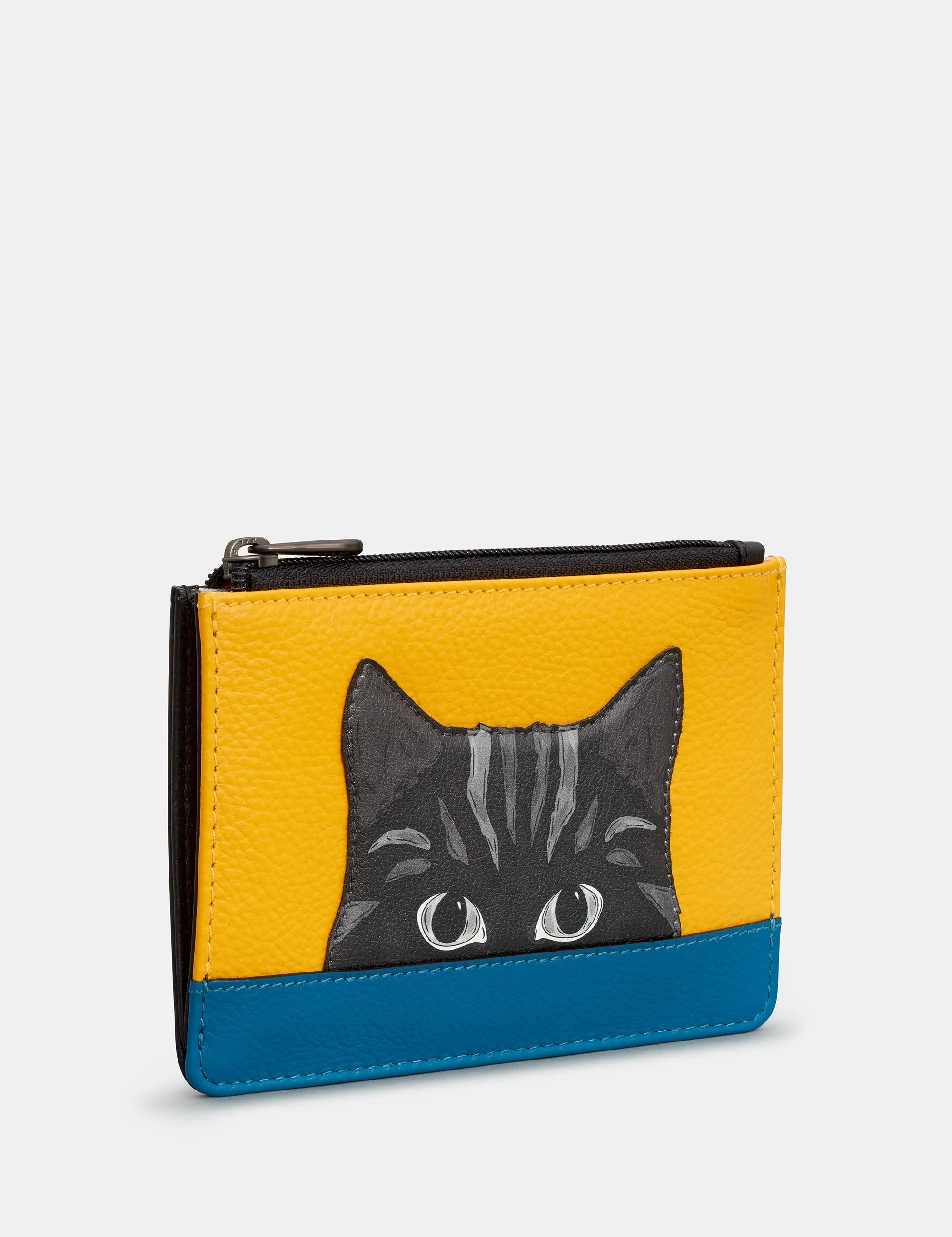 Cat Colour Block Leather Zip Top Purse