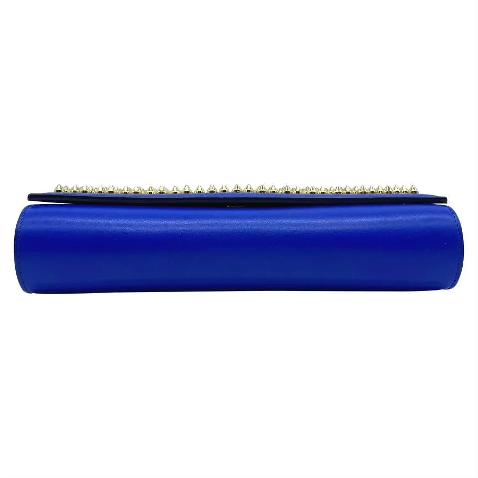 Christian Louboutin Clutch Calfskin Spikes Paloma Blue Leather Shoulder Bag