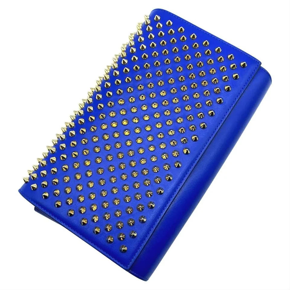 Christian Louboutin Clutch Calfskin Spikes Paloma Blue Leather Shoulder Bag