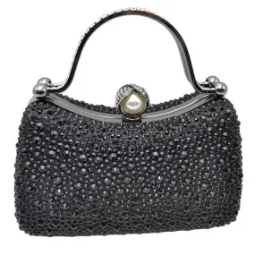 Crystal Diamond Top Handle Embellished Evening Clutch Bag