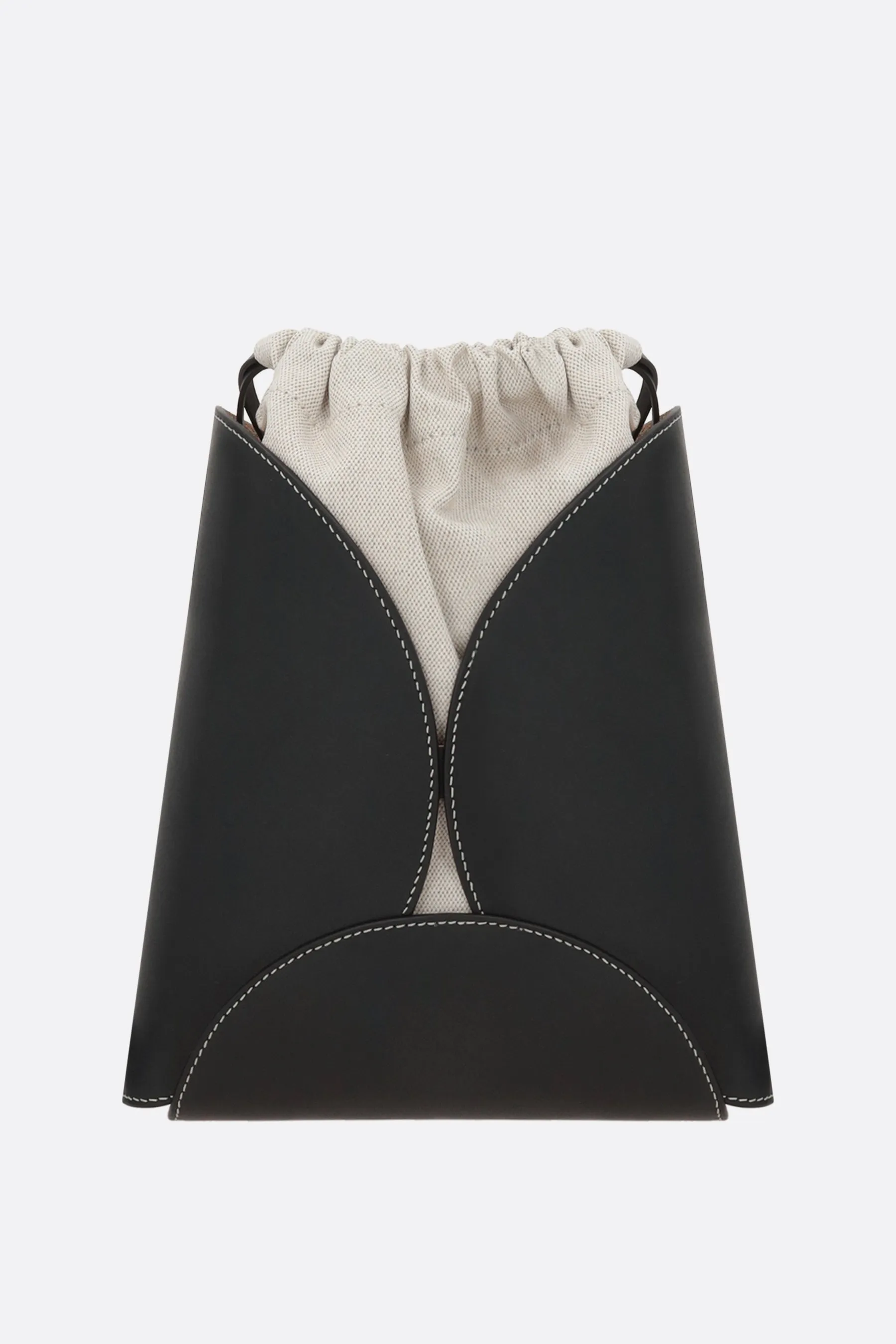 Curve small smooth leather and canvas bucket bag