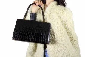 Dark brown baby crocodile handbag