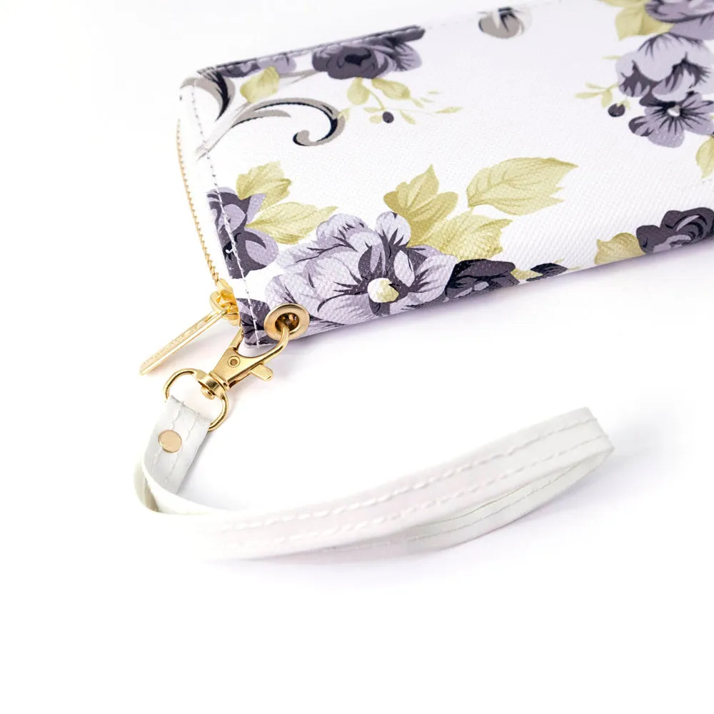 Elisa Grey and White Floral Purse