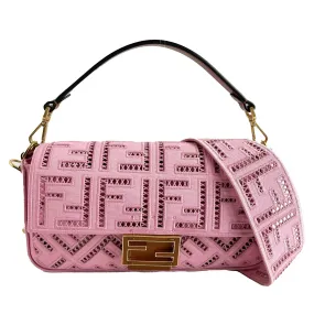 Fendi Baguette NM Openwork Pink Medium Embroidered Canvas Baguette