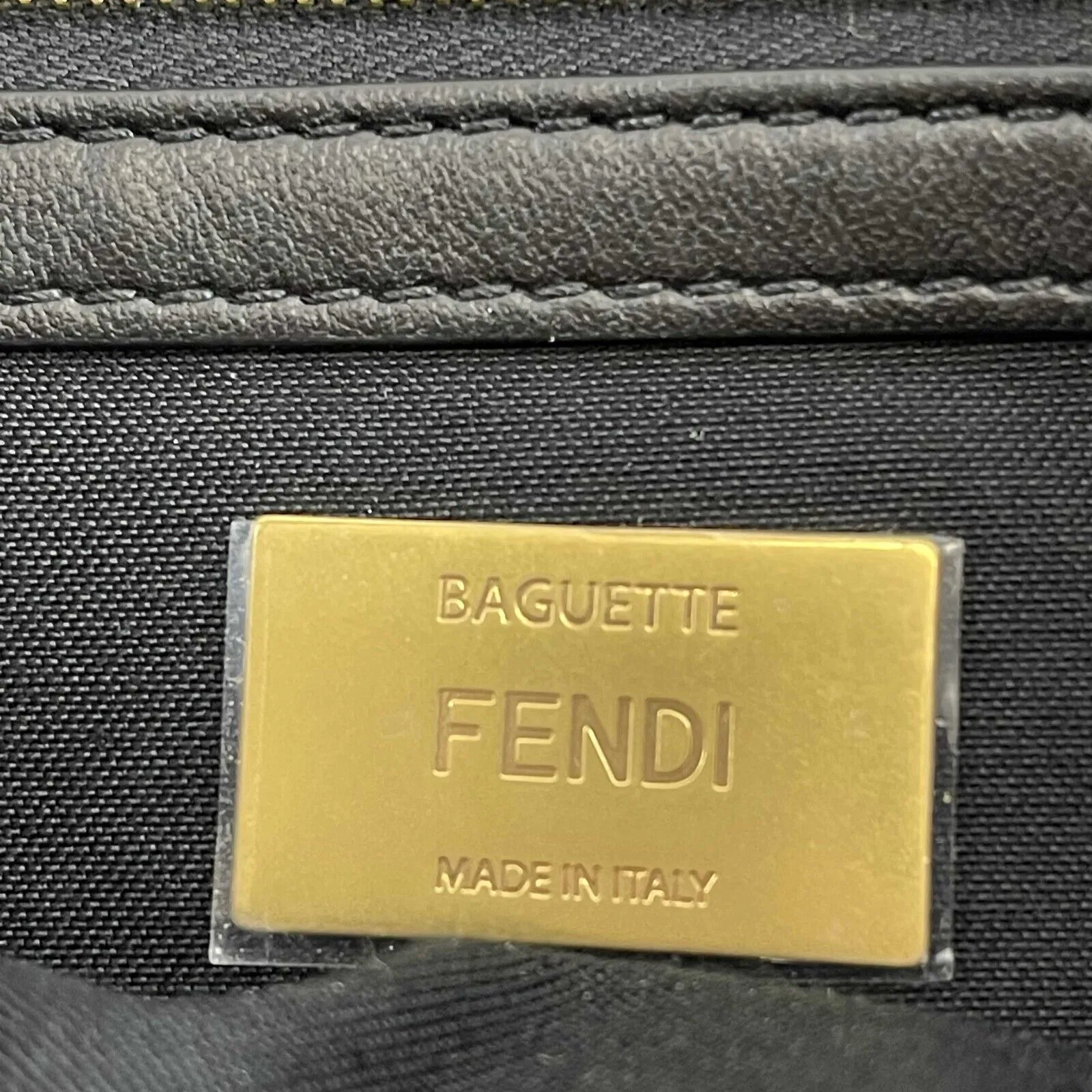 Fendi Baguette NM Zucca Embossed Leather Medium BlackHandbag