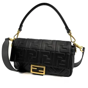 Fendi Baguette NM Zucca Embossed Leather Medium BlackHandbag