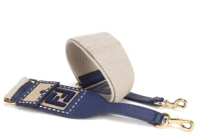 FENDI DARK BLUE LEATHER WITH BEIGE CANVAS SHOULDER STRAP GOLD HARDWARE, NO DUST COVER & BOX