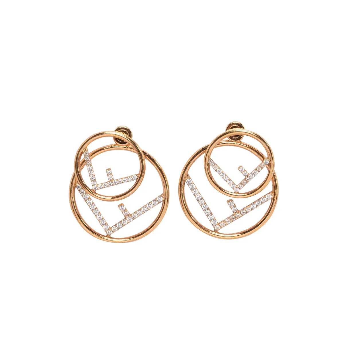 Fendi Gold Tone Crystal Double Hoop Earrings