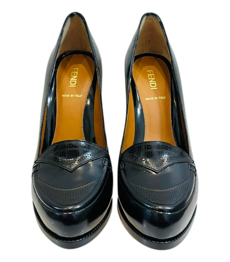 Fendi Leather Loafer Block Heel Pumps. Size 37