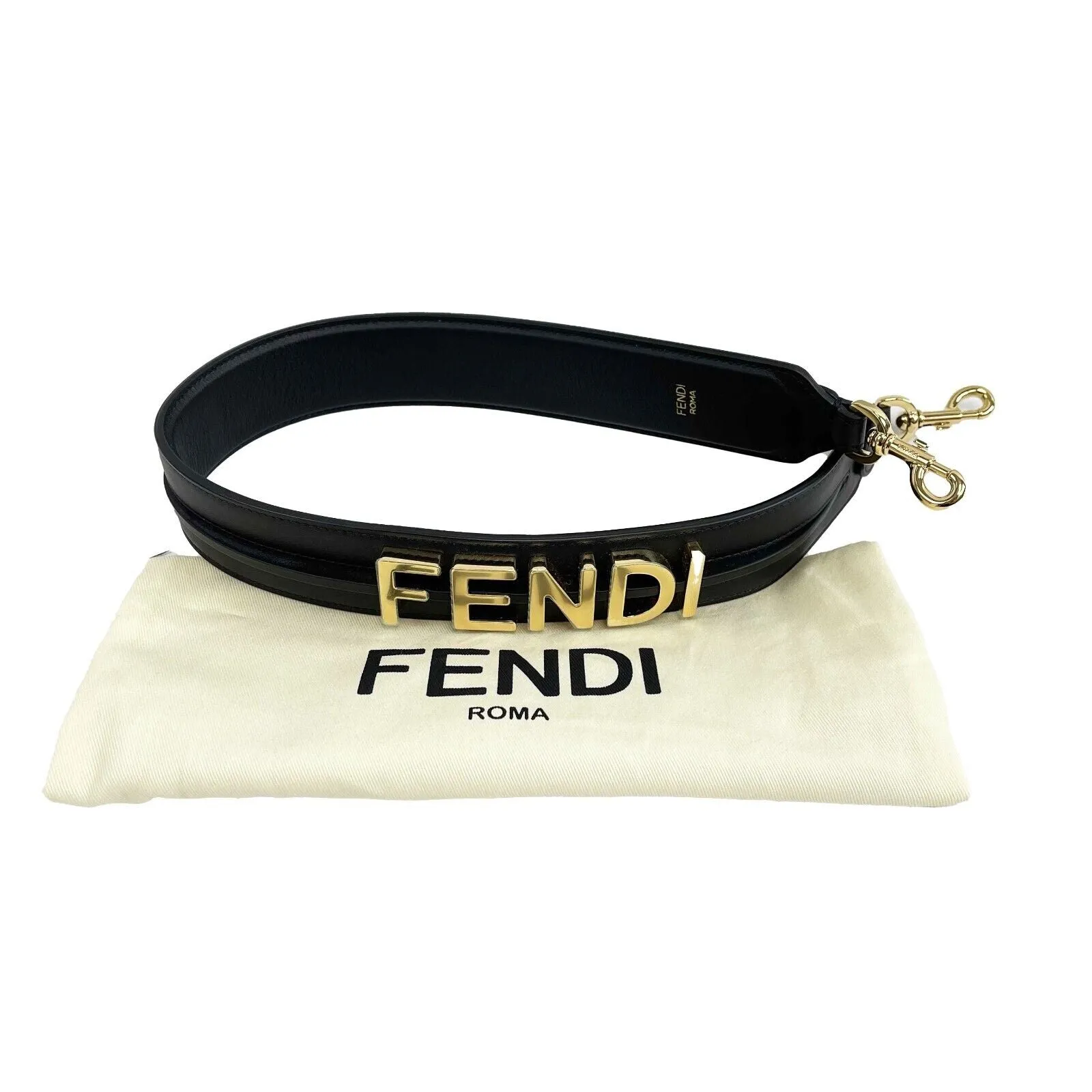 FENDI - NEW Black Bag Strap - Strap You Leather w/ 2 Clasps