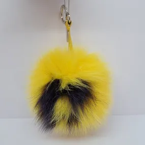 FENDI POM POM YELLOW FUR WITH BLACK F INITIALS WDC AND BOX