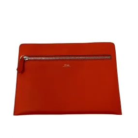 FENDI Red Pebbled Leather Zippered Pouch Travel Clutch (Dot.Com Bag)