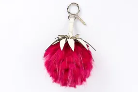 Fendi Strawberry Pink Fur White Leather Bag Charm, Silver Hardware, no Dust Cover & Box