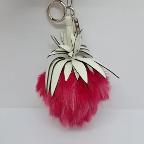 FENDI STRAWBERRY SHAPE FUCHSIA FUR WHITE LEATHER BAG CHARM