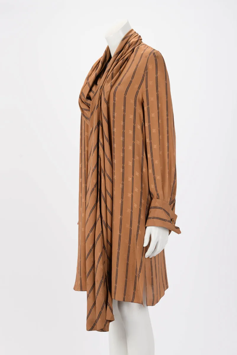 Fendi Tan Striped Silk Karligraphy Dress IT 42