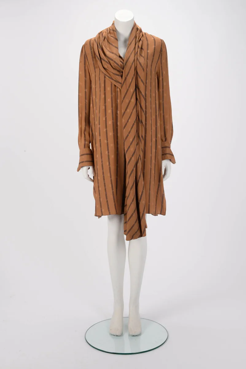 Fendi Tan Striped Silk Karligraphy Dress IT 42