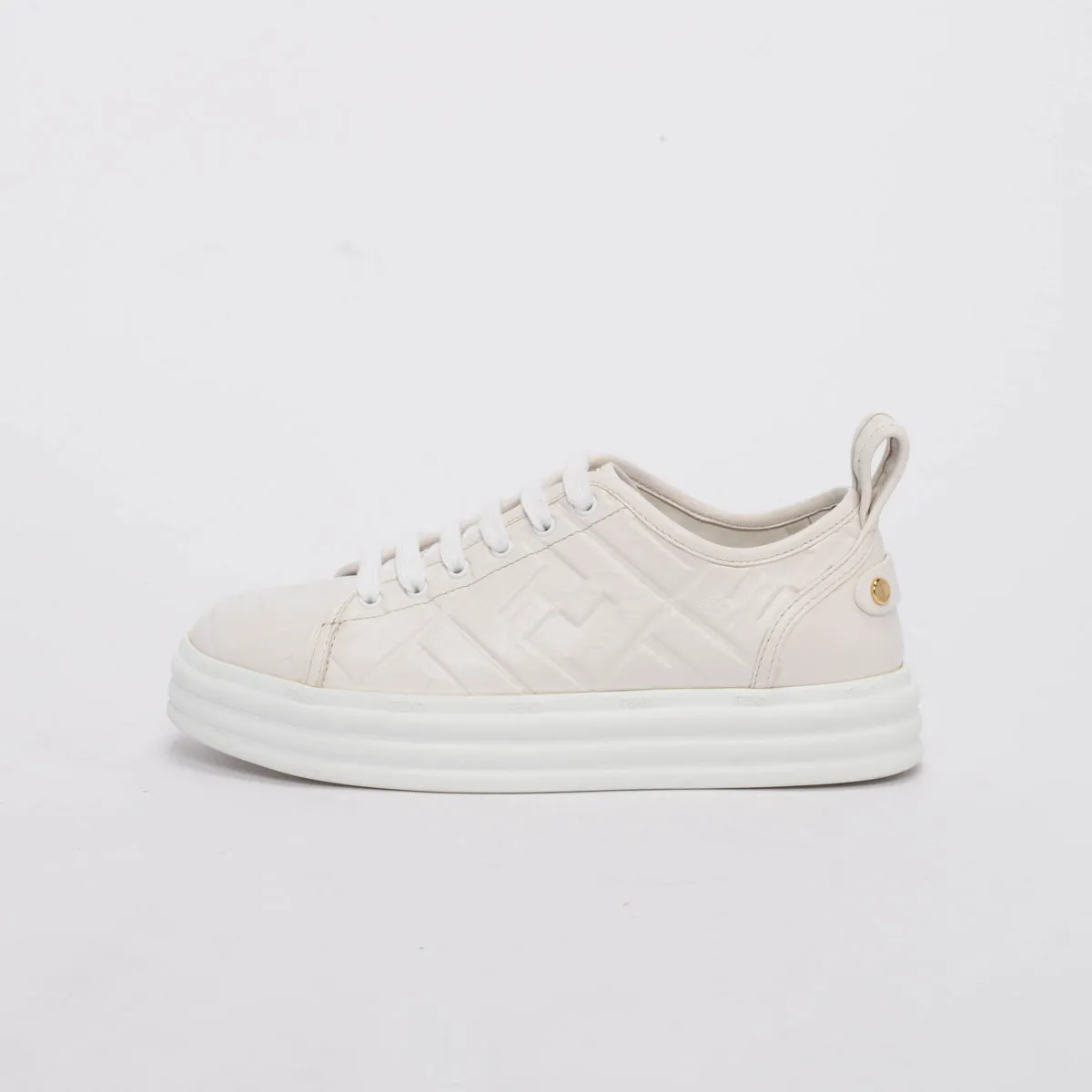 Fendi White Embossed Leather Monogram Rise Sneakers 36