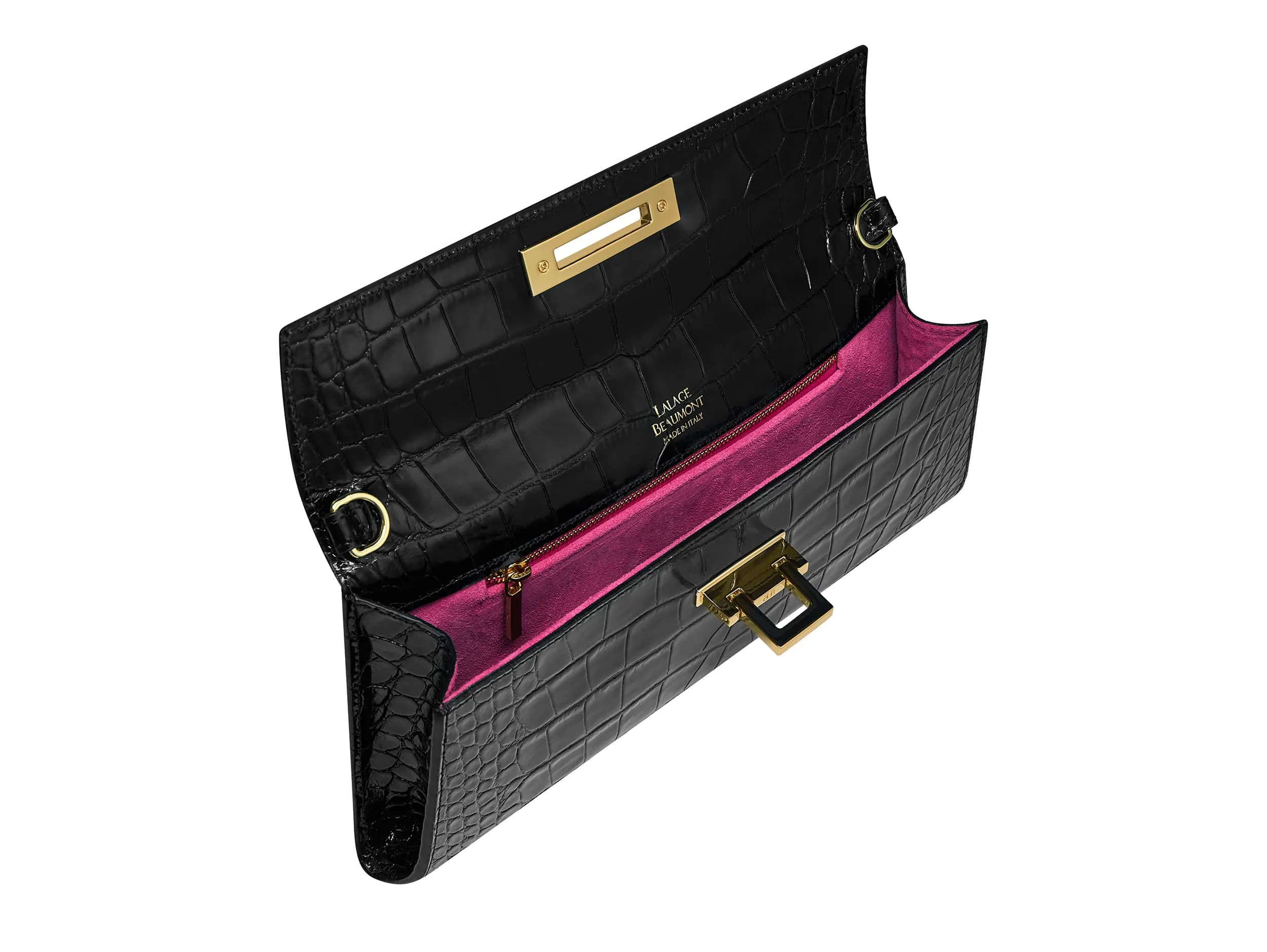 Fonteyn Clutch Orinoco 'Croc' Print Calf Leather Handbag - Black