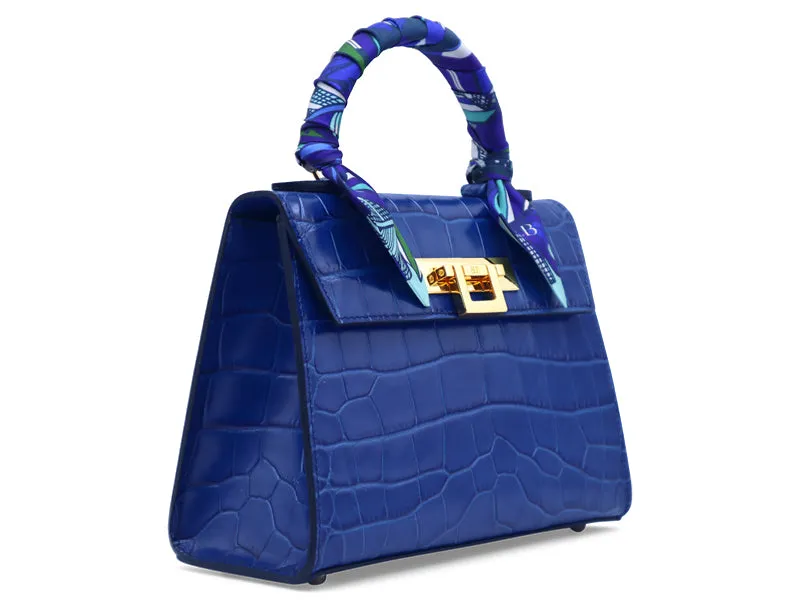 Fonteyn Midi Orinoco 'Croc' Print Calf Leather Handbag - Cobalt