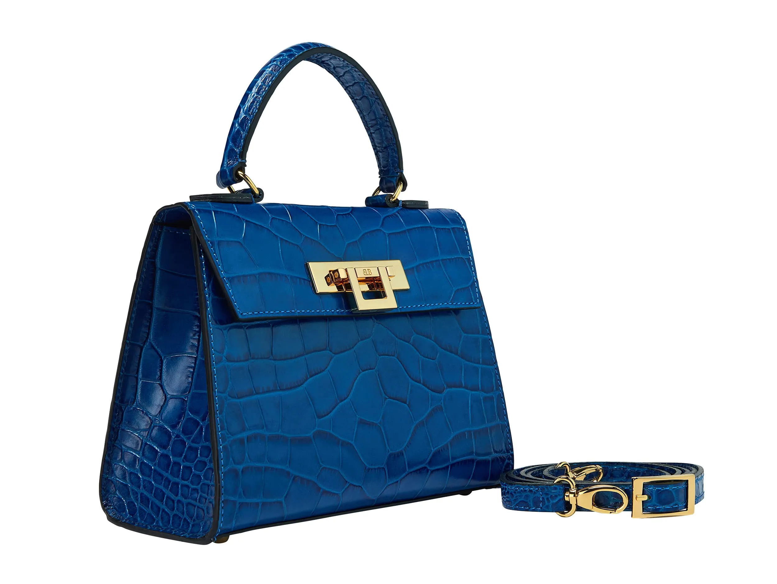 Fonteyn Midi Orinoco 'Croc' Print Calf Leather Handbag - Cobalt