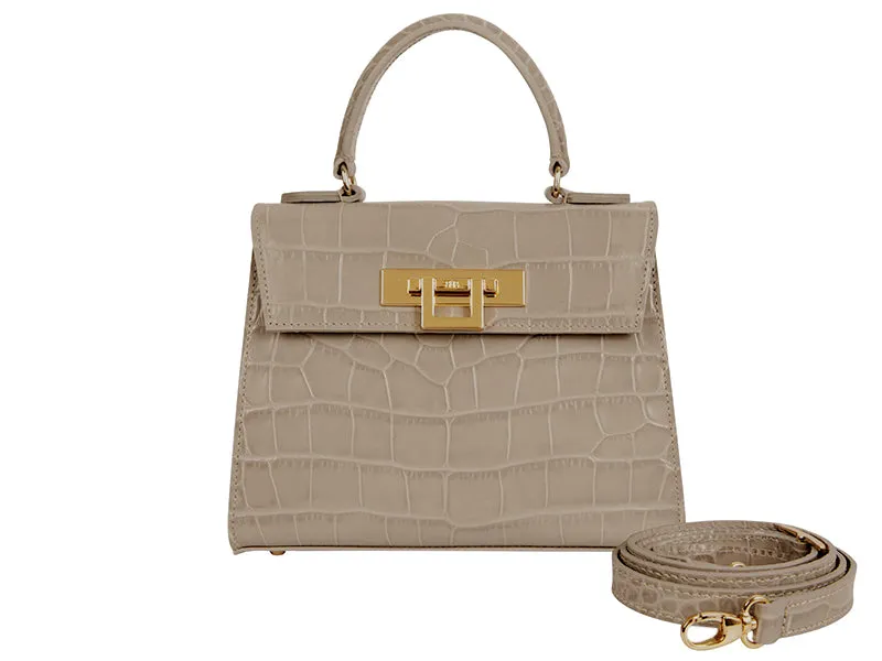 Fonteyn Midi Orinoco 'Croc' Print Calf Leather Handbag - Stone