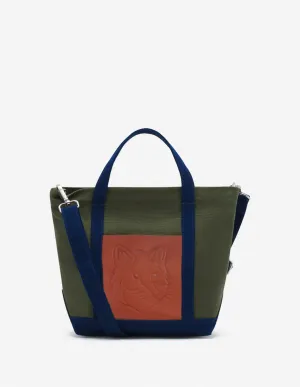 Fox Head Leather Pocket Mini Tote Bag Military Green/ink Blue