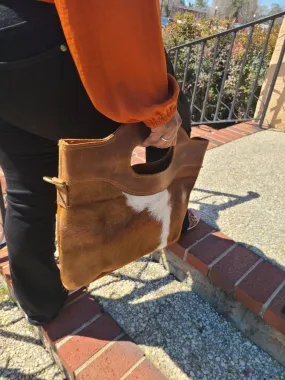 Hair-on Cowhide Leather Western Handbag - Brown and White