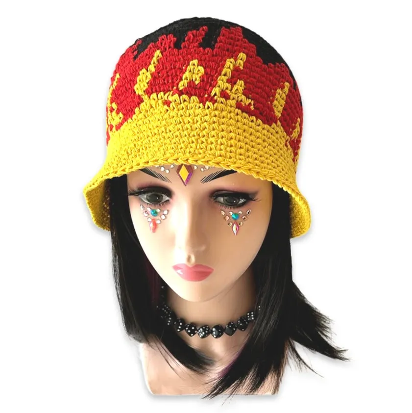 Handmade Crochet Fire Flames Bucket Hat