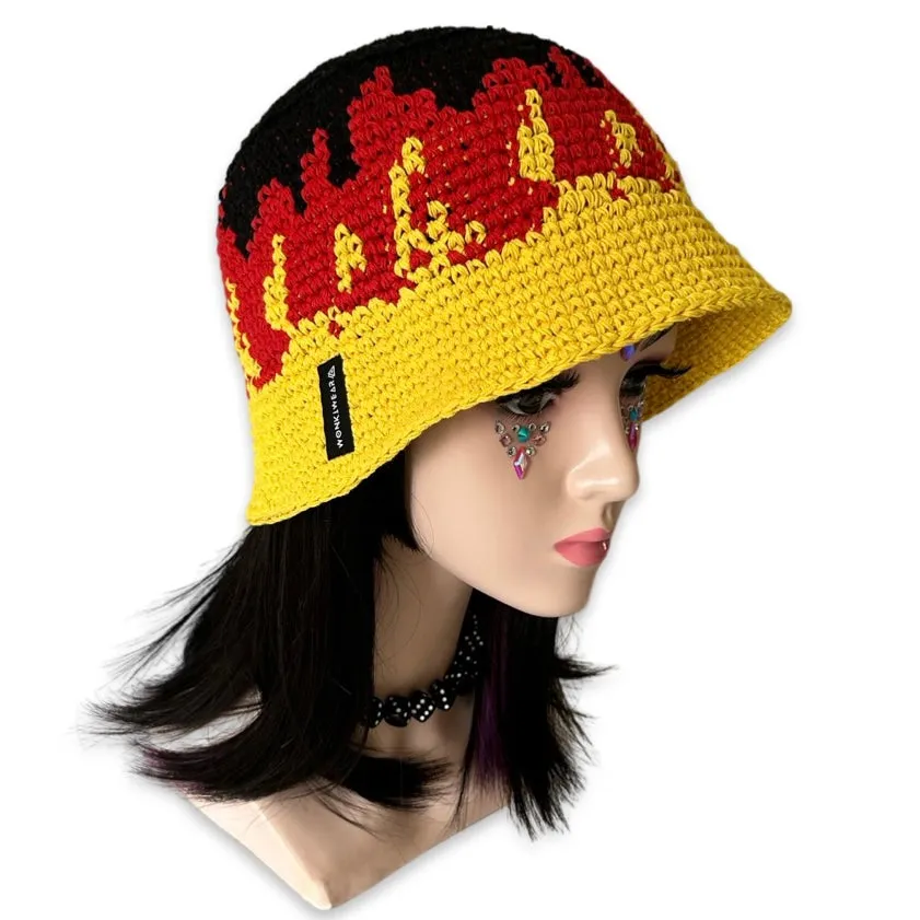 Handmade Crochet Fire Flames Bucket Hat