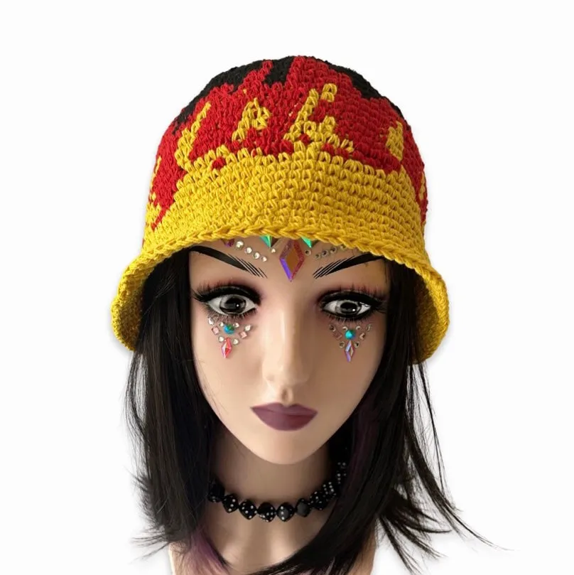 Handmade Crochet Fire Flames Bucket Hat