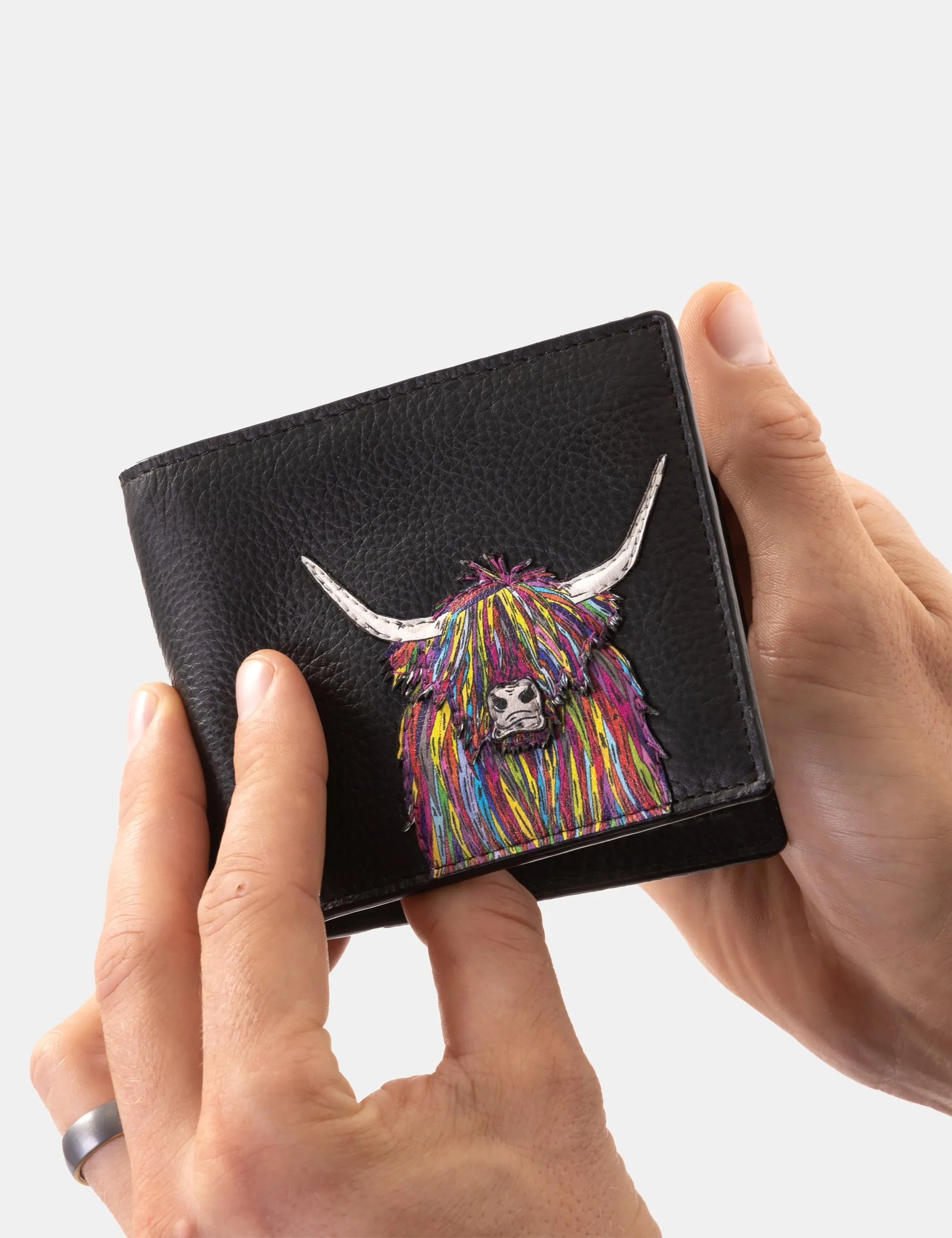 Highland Cow Black Leather Wallet