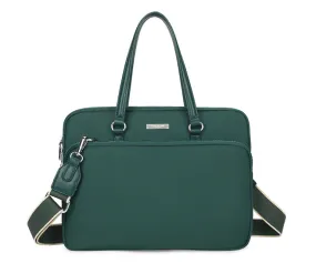 LIGHTWEIGHT FOREST GREEN MULTI COMPARTMENT LAPTOP HANDBAG WITH LONG SHOULDER STRAP