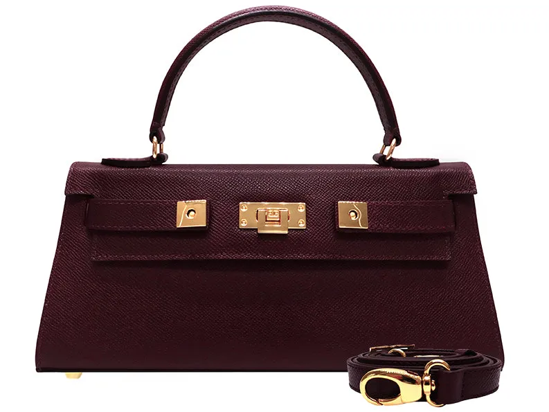 Maya East West Dolomite Pebble Print Calf Leather Handbag - Wine