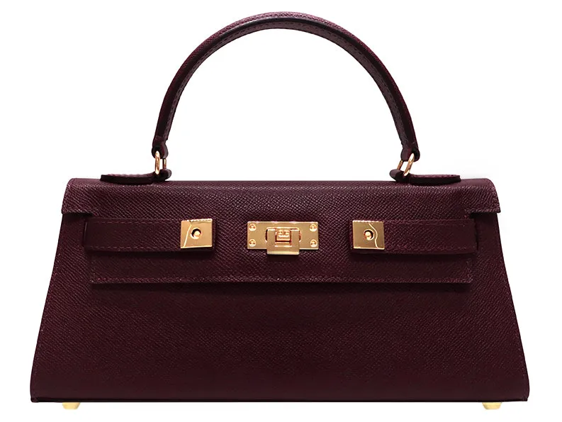 Maya East West Dolomite Pebble Print Calf Leather Handbag - Wine