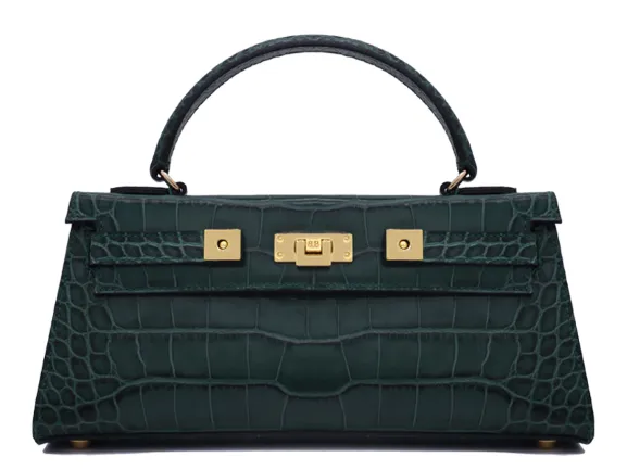 Maya East West Orinoco 'Croc' Print Calf Leather Handbag - Dark Green