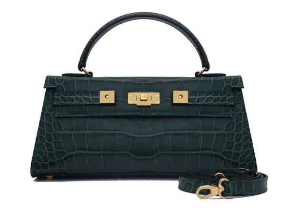 Maya East West Orinoco 'Croc' Print Calf Leather Handbag - Dark Green