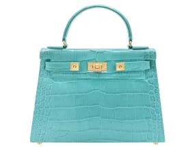 Maya Large Orinoco 'Croc' Print Calf Leather Handbag - Topaz