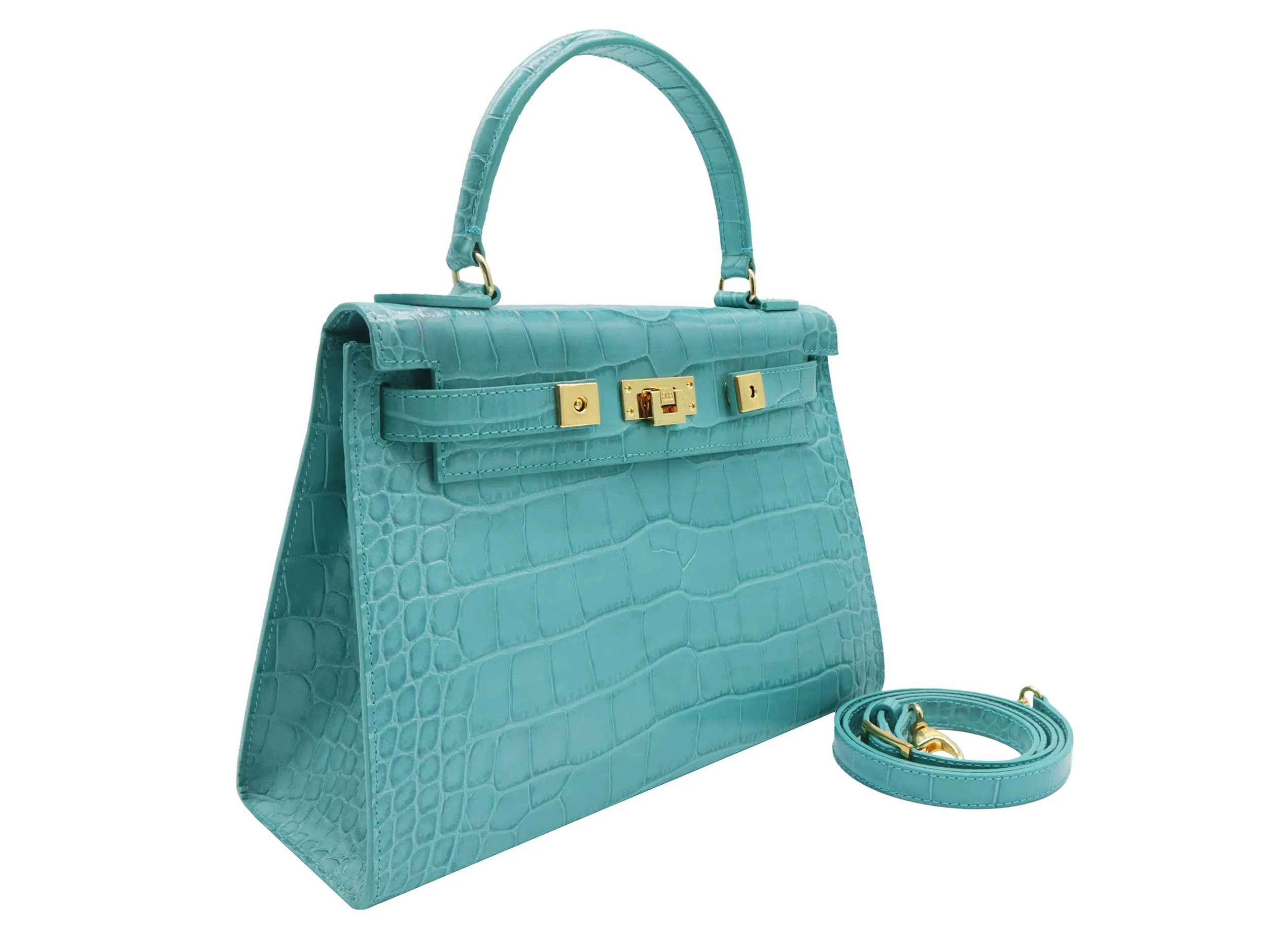 Maya Large Orinoco 'Croc' Print Calf Leather Handbag - Topaz