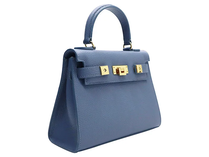 Maya Midi Caribou Soft Grainy Print Calf Leather Handbag - Bluebell