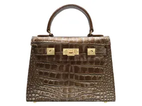 Maya Midi Orinoco 'Croc' Print Calf Leather Handbag - Bronze