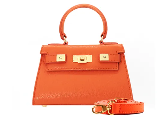 Maya Mignon Caribou Soft Grainy Print Calf Leather Handbag - Orange