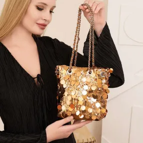 Rose Gold Sequin Embellished Bucket Bag for Her