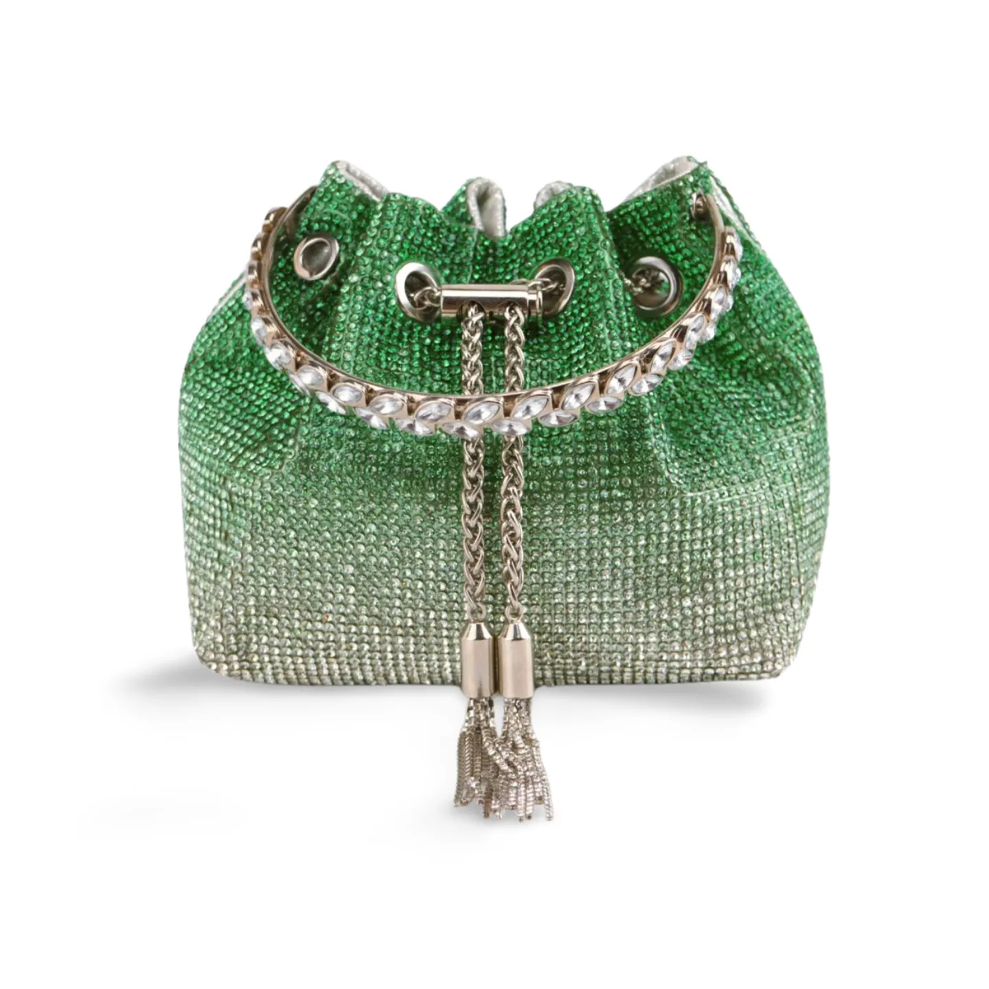 Sparkling Rhinestone Bucket Bag with Chain Handle