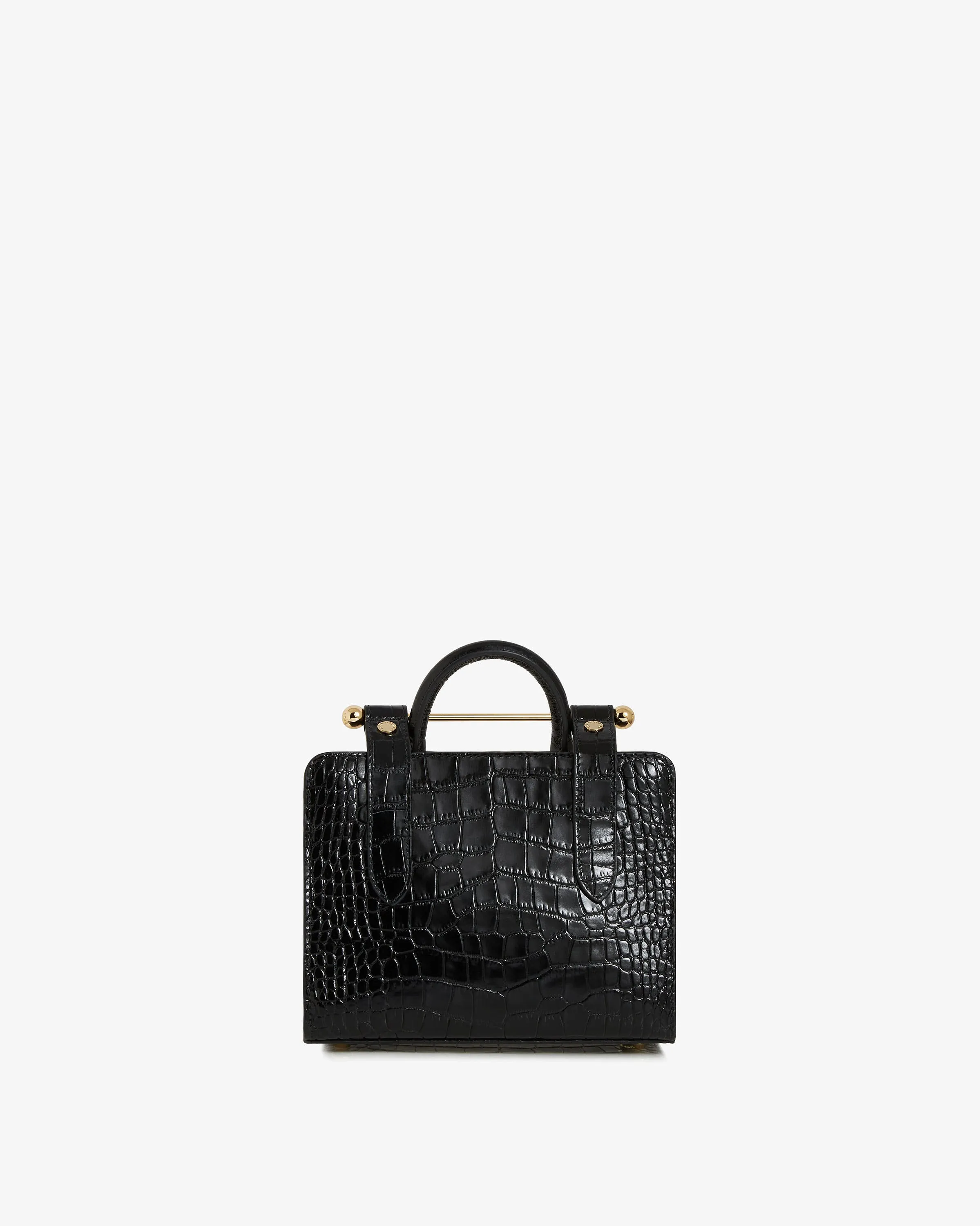 The Strathberry Nano Tote - Croc-Embossed Leather Black